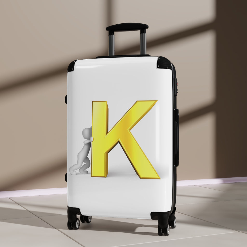 Yellow Letter K Monogram Suitcase | Personalized Initial Luggage
