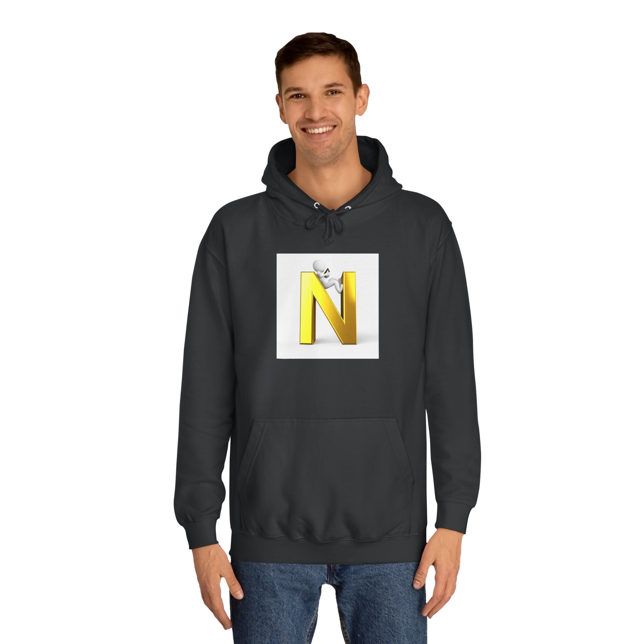 Gold 3D Letter N with Climbing Figure Hoodie | Initial Monogram Pullover