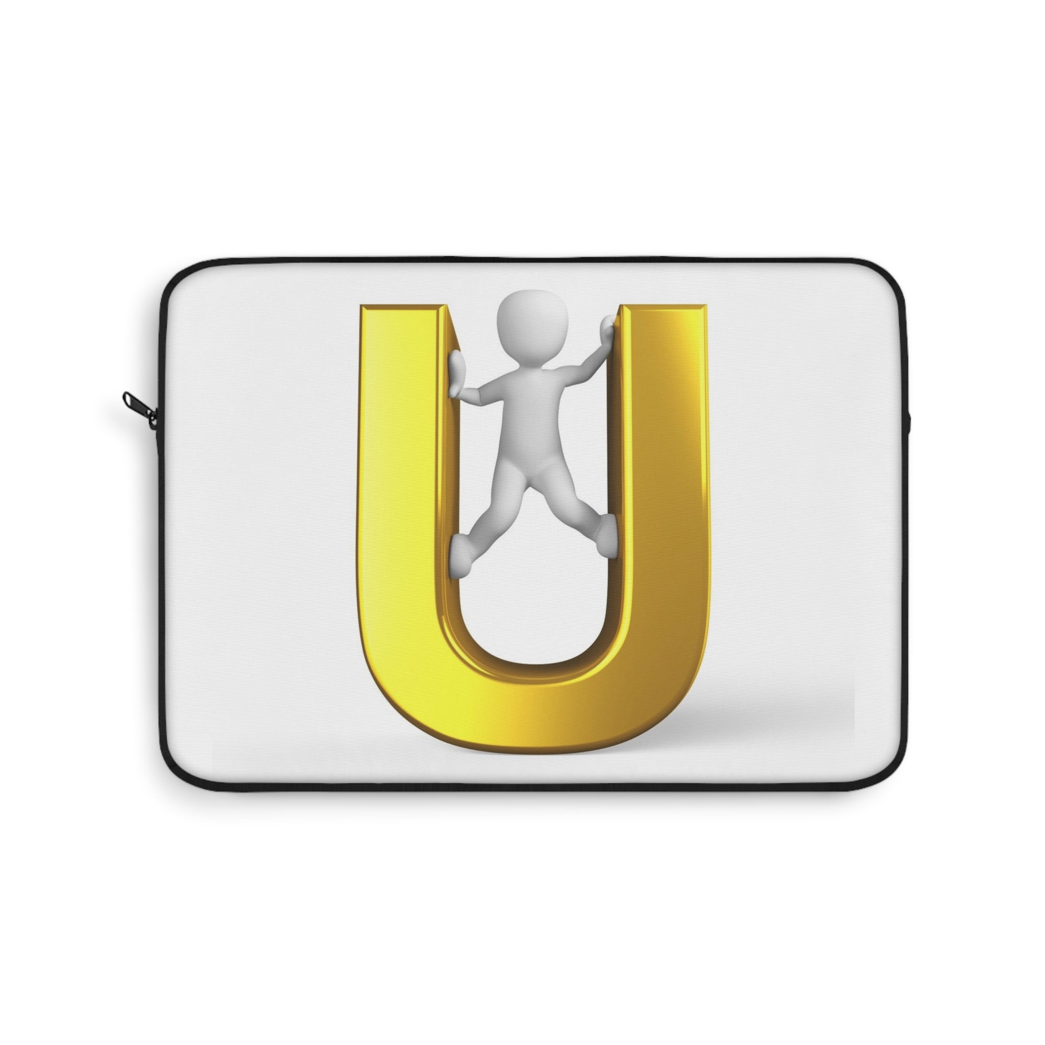 Gold Letter U with 3D Figure Laptop Sleeve | Monogram Initial U