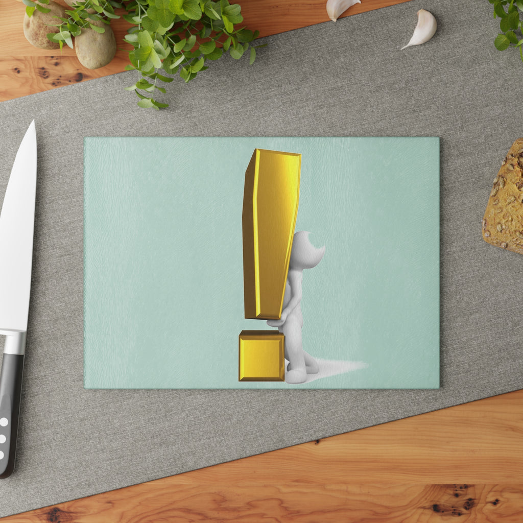 3D Figure with Gold Exclamation Mark Glass Cutting Board | Modern Statement Kitchen Decor