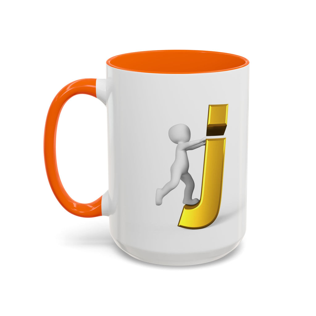 Tasse avec figurine 3D bâton poussant la lettre J dorée | Tasse à café