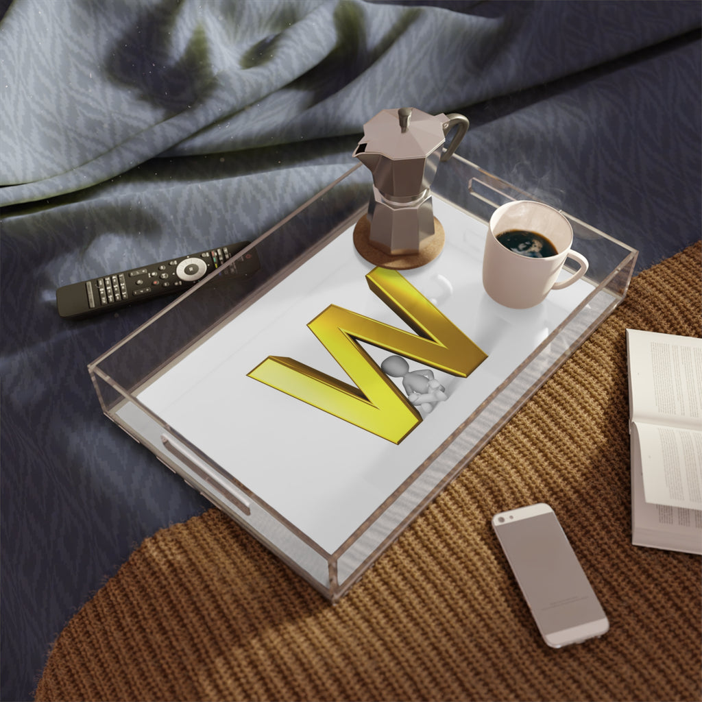Gold 3D Letter W monogram Acrylic Serving Tray | Initial W tray