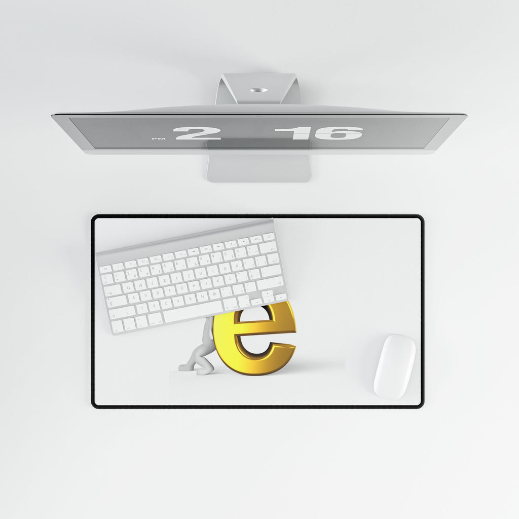 3D person pushing gold letter e Desk Mat | large mousepad office desk mat