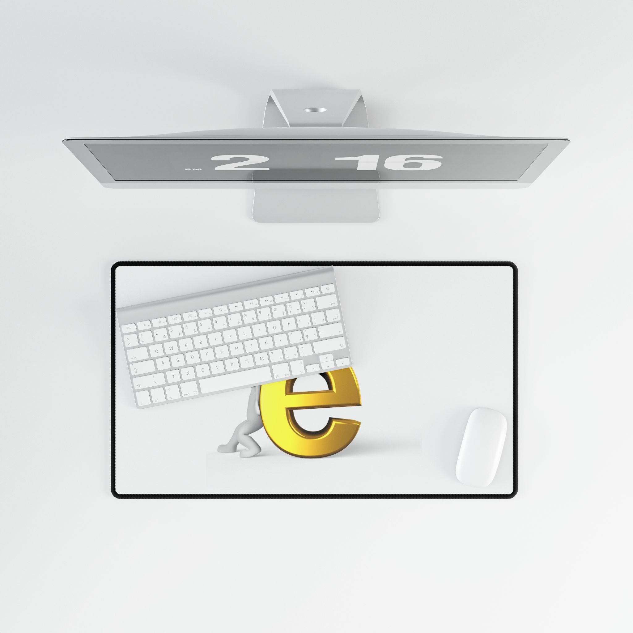 3D person pushing gold letter e Desk Mat | large mousepad office desk mat