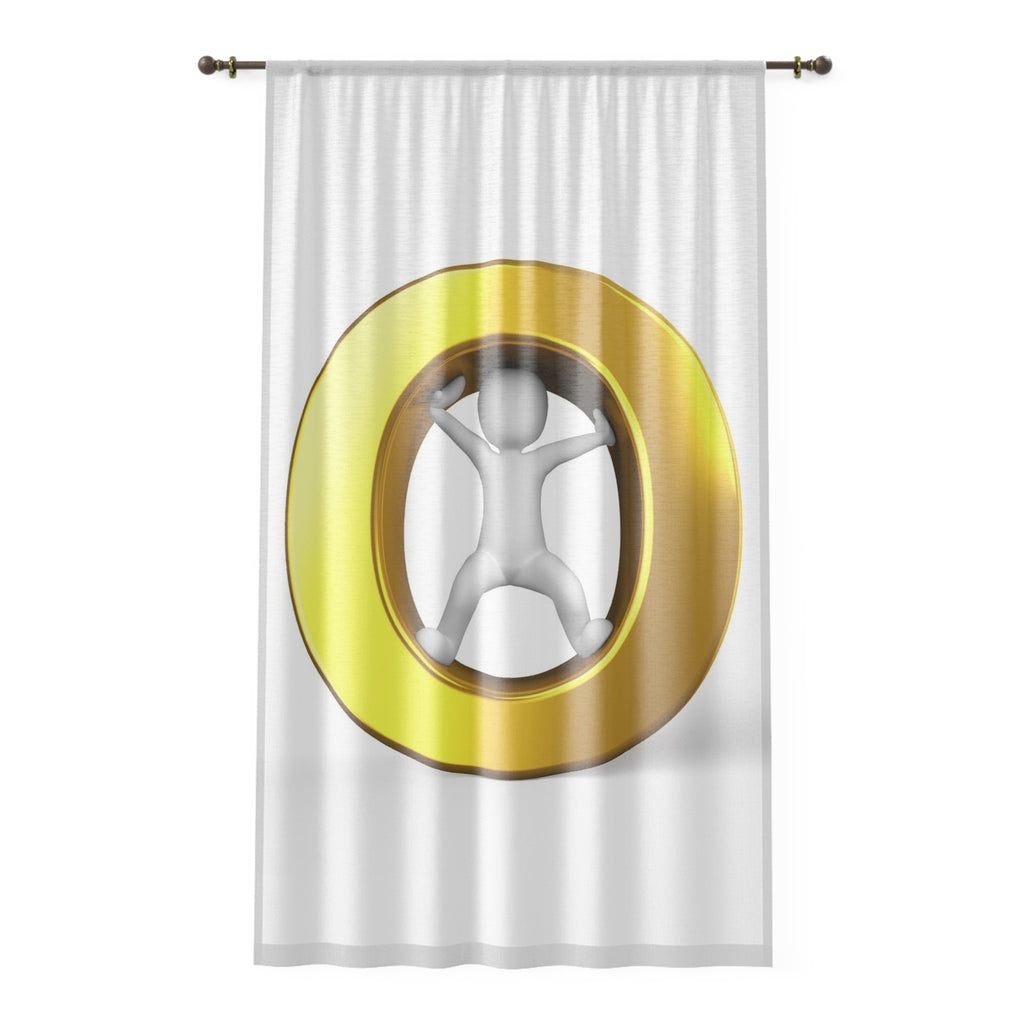 3D Figure Inside Gold Letter O Window Curtain | Modern Abstract Sheer Panel