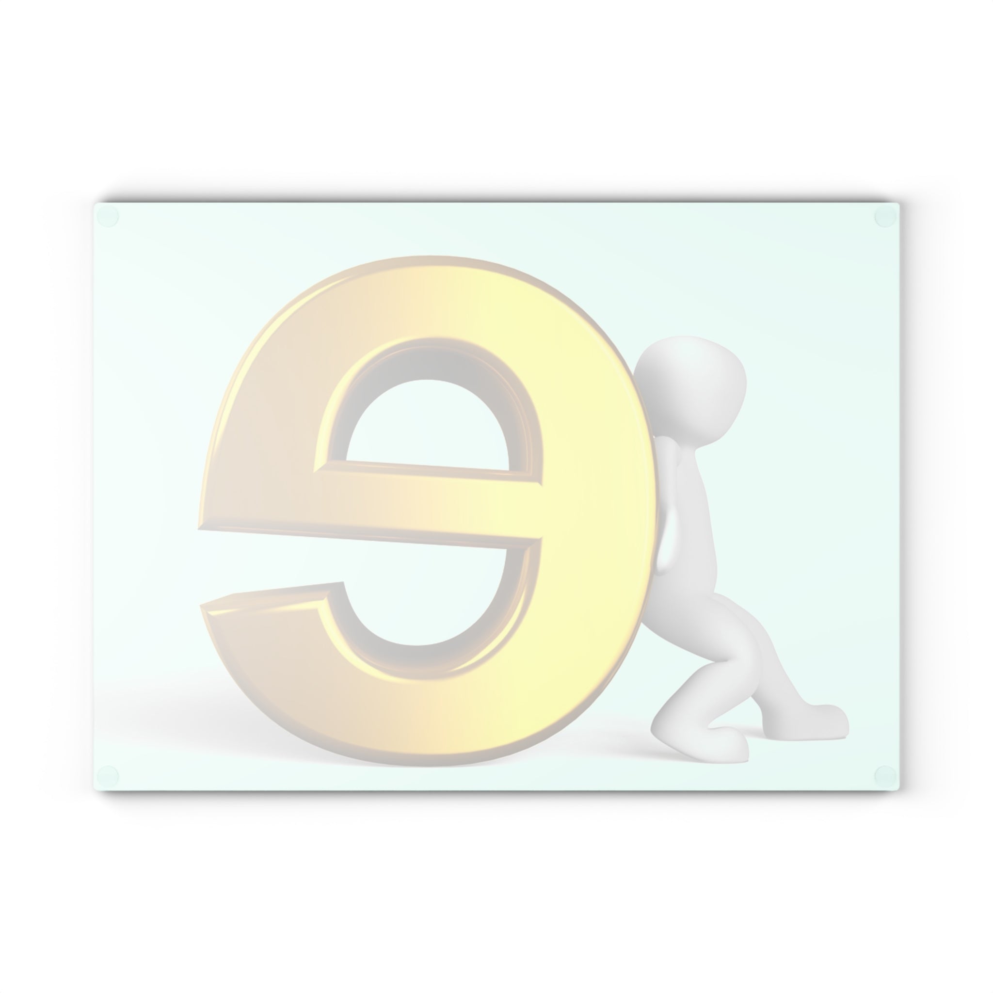 3D Gold Letter E with Figure Glass Cutting Board | Alphabet Kitchen Decor