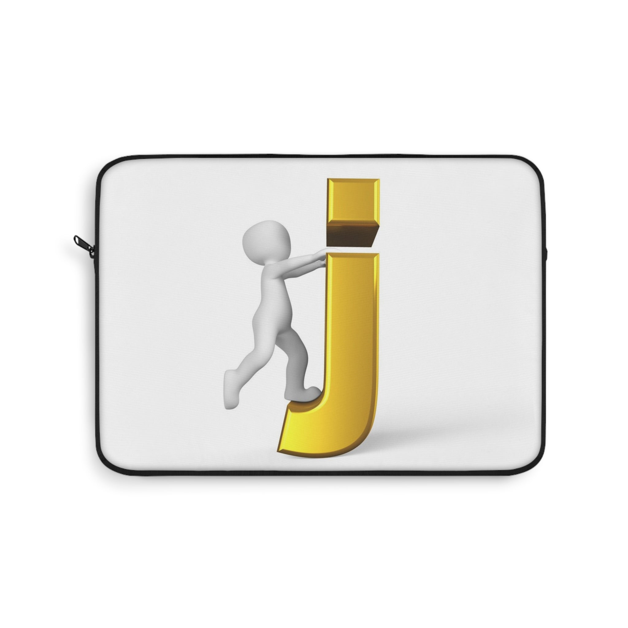 Housse d'ordinateur portable « 3D Stick Figure Climbing Gold Letter J » | Étui initial monogramme
