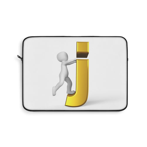 Housse d'ordinateur portable « 3D Stick Figure Climbing Gold Letter J » | Étui initial monogramme