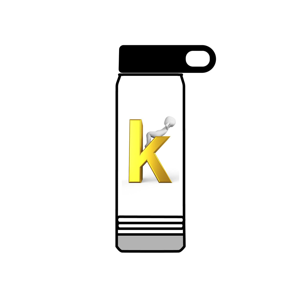 Yellow Letter K with 3D Figure Water Bottle | Personalized Initial 20oz