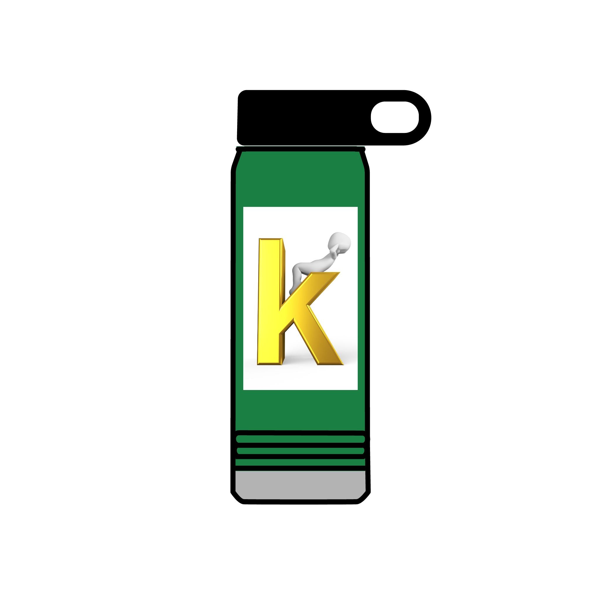 Yellow Letter K with 3D Figure Water Bottle | Personalized Initial 20oz