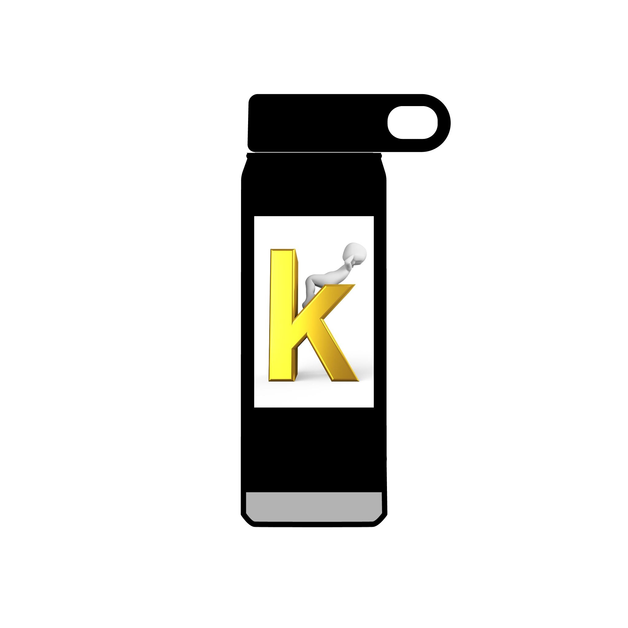 Yellow Letter K with 3D Figure Water Bottle | Personalized Initial 20oz