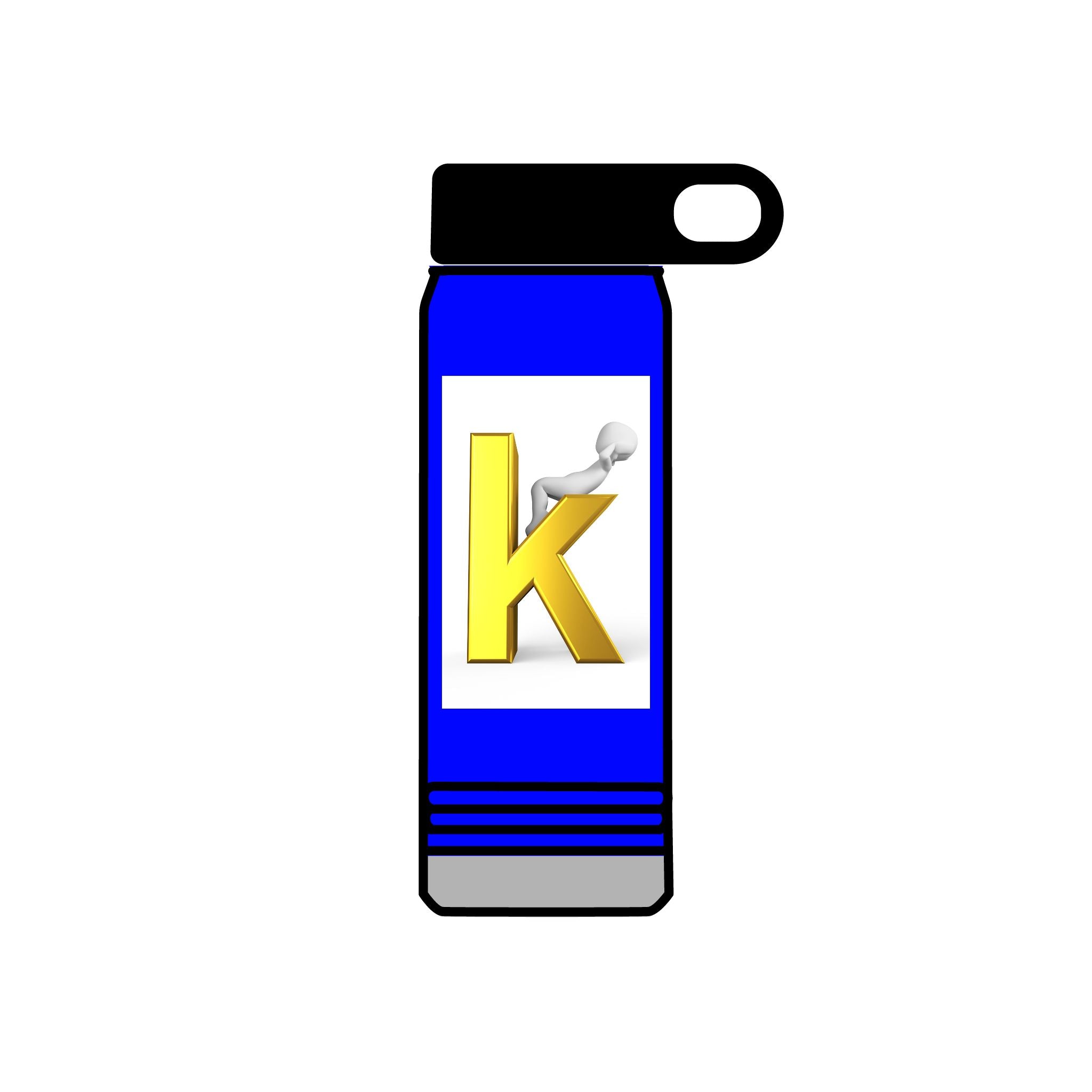 Yellow Letter K with 3D Figure Water Bottle | Personalized Initial 20oz