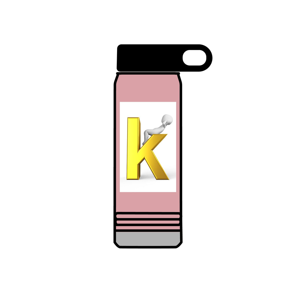 Yellow Letter K with 3D Figure Water Bottle | Personalized Initial 20oz