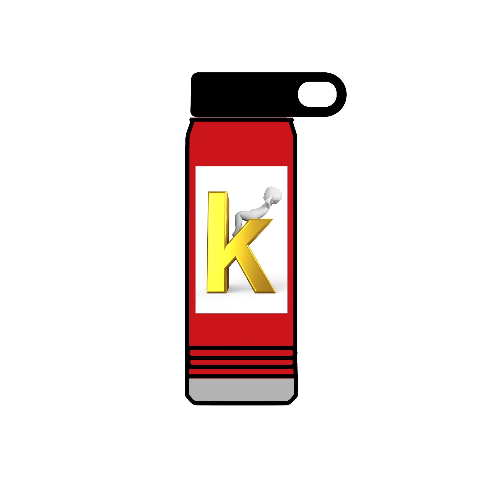 Yellow Letter K with 3D Figure Water Bottle | Personalized Initial 20oz
