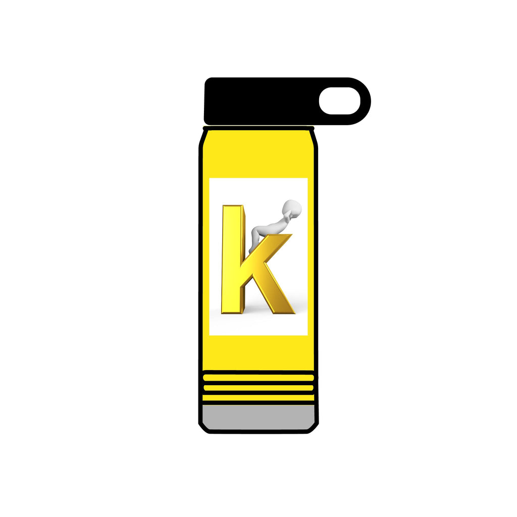 Yellow Letter K with 3D Figure Water Bottle | Personalized Initial 20oz