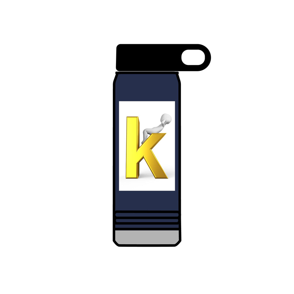 Yellow Letter K with 3D Figure Water Bottle | Personalized Initial 20oz