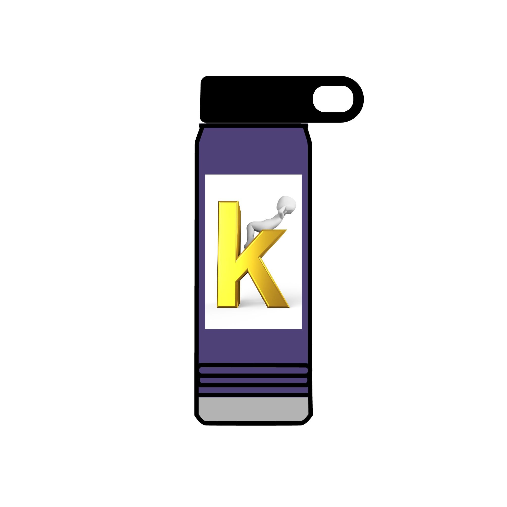Yellow Letter K with 3D Figure Water Bottle | Personalized Initial 20oz