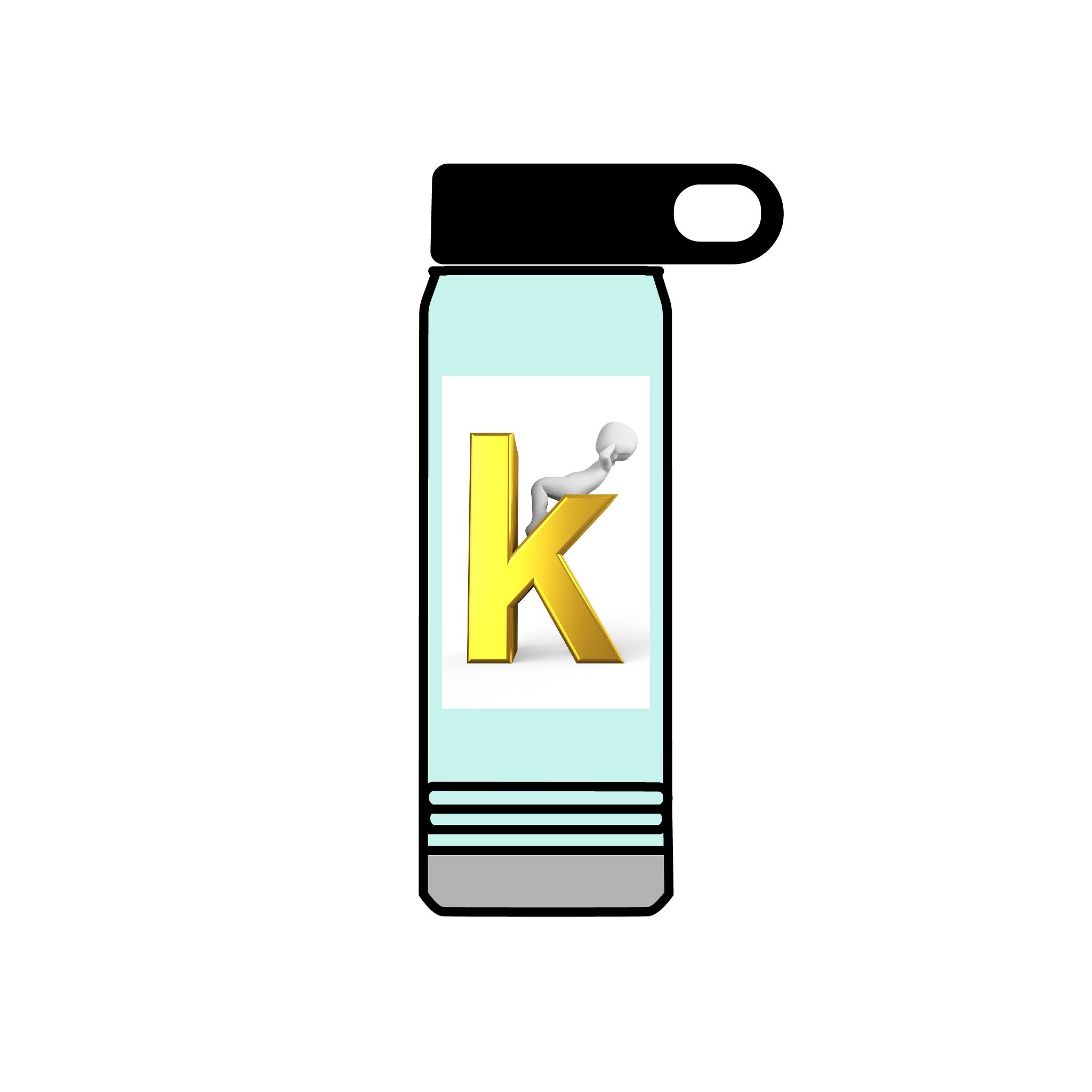 Yellow Letter K with 3D Figure Water Bottle | Personalized Initial 20oz