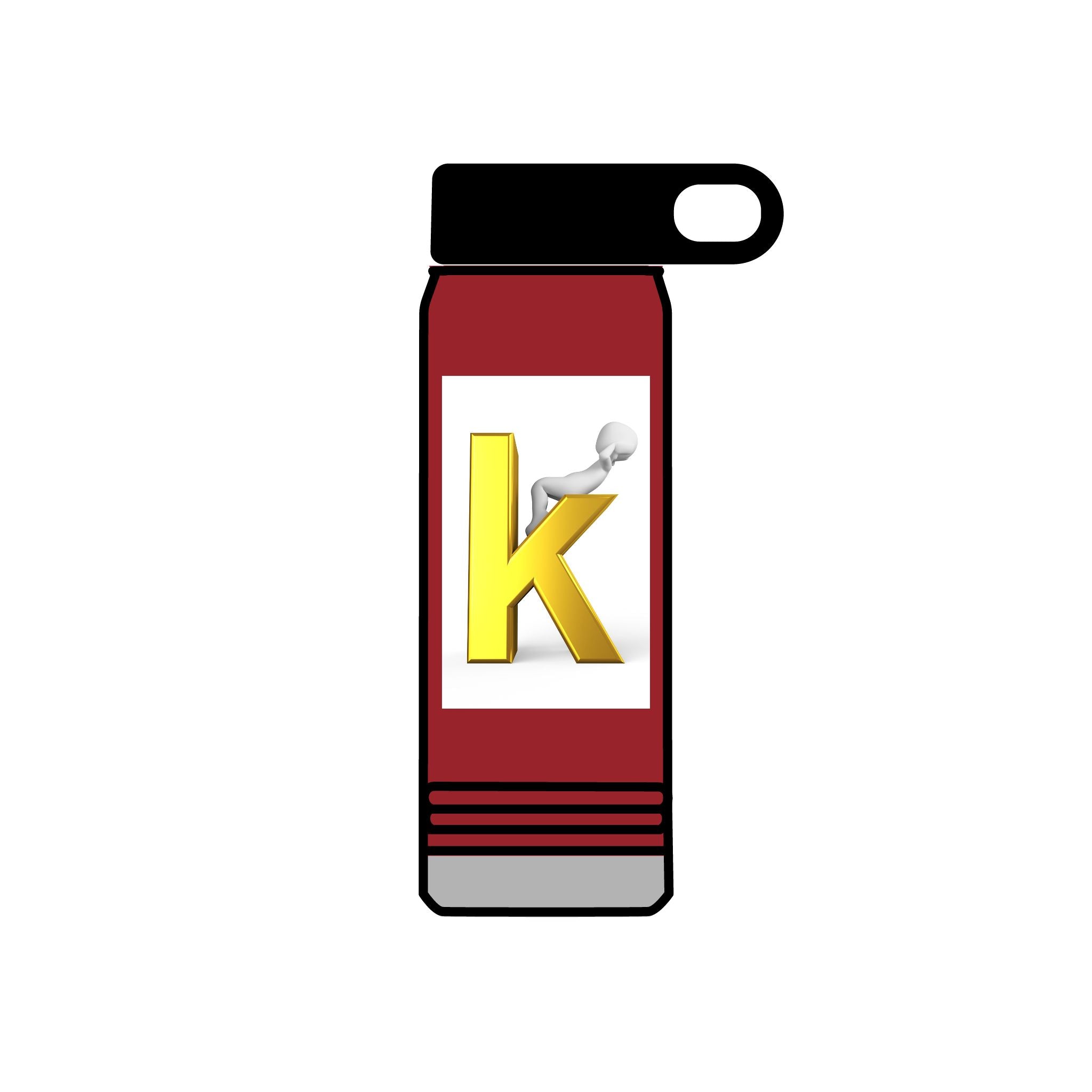 Yellow Letter K with 3D Figure Water Bottle | Personalized Initial 20oz