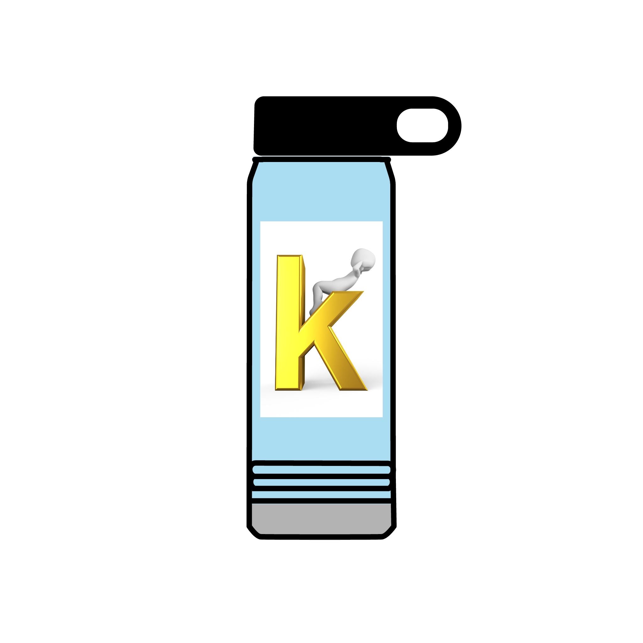 Yellow Letter K with 3D Figure Water Bottle | Personalized Initial 20oz
