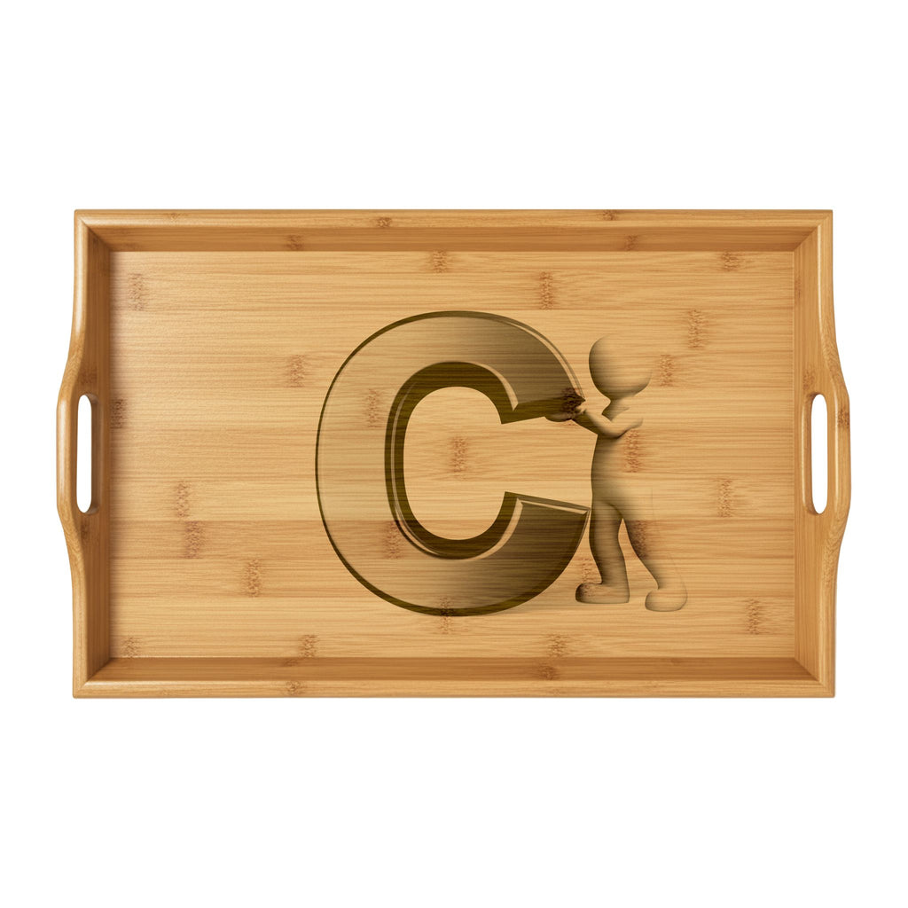 Monogram C with Figure Bamboo Serving Tray | Engraved Initial Tray