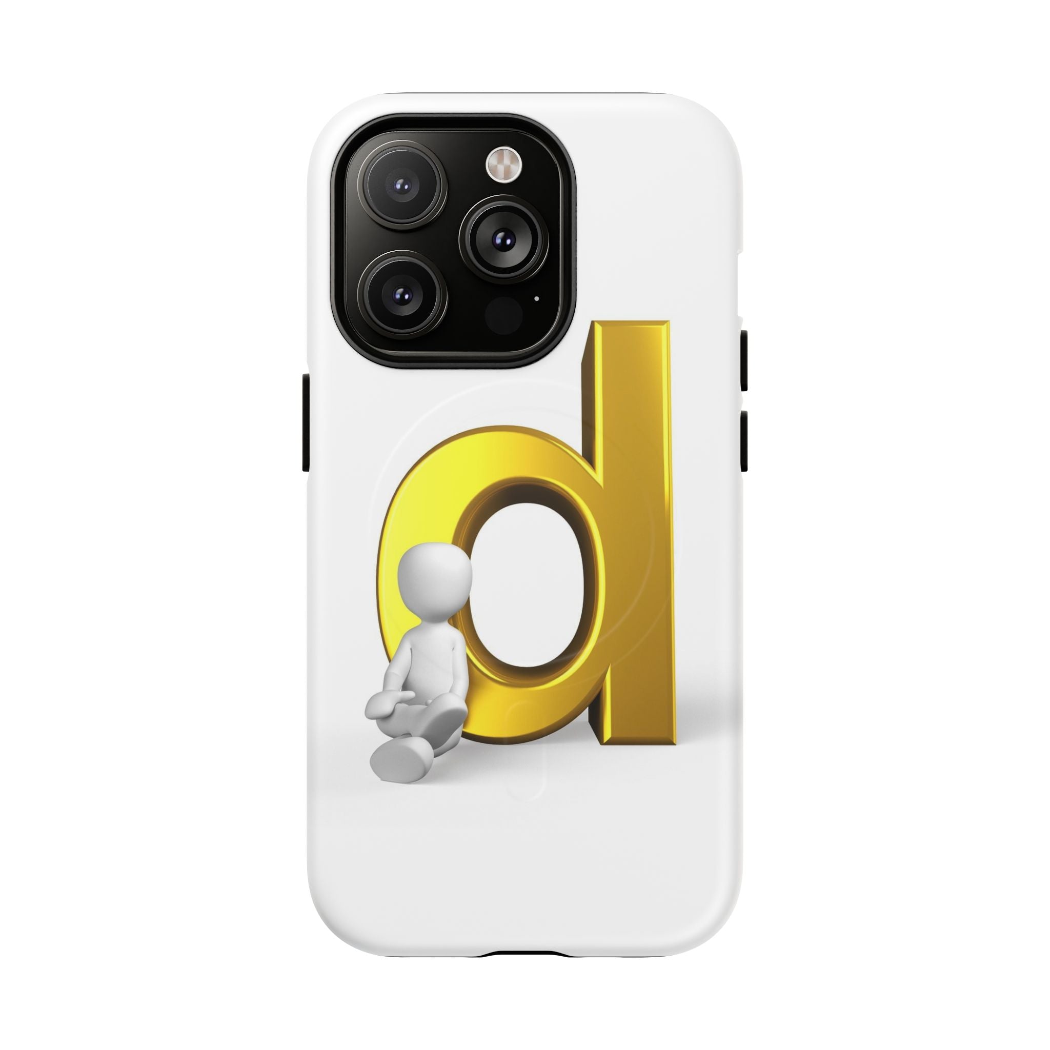 Coque de téléphone Lettre D dorée avec personnage assis | Coque magnétique