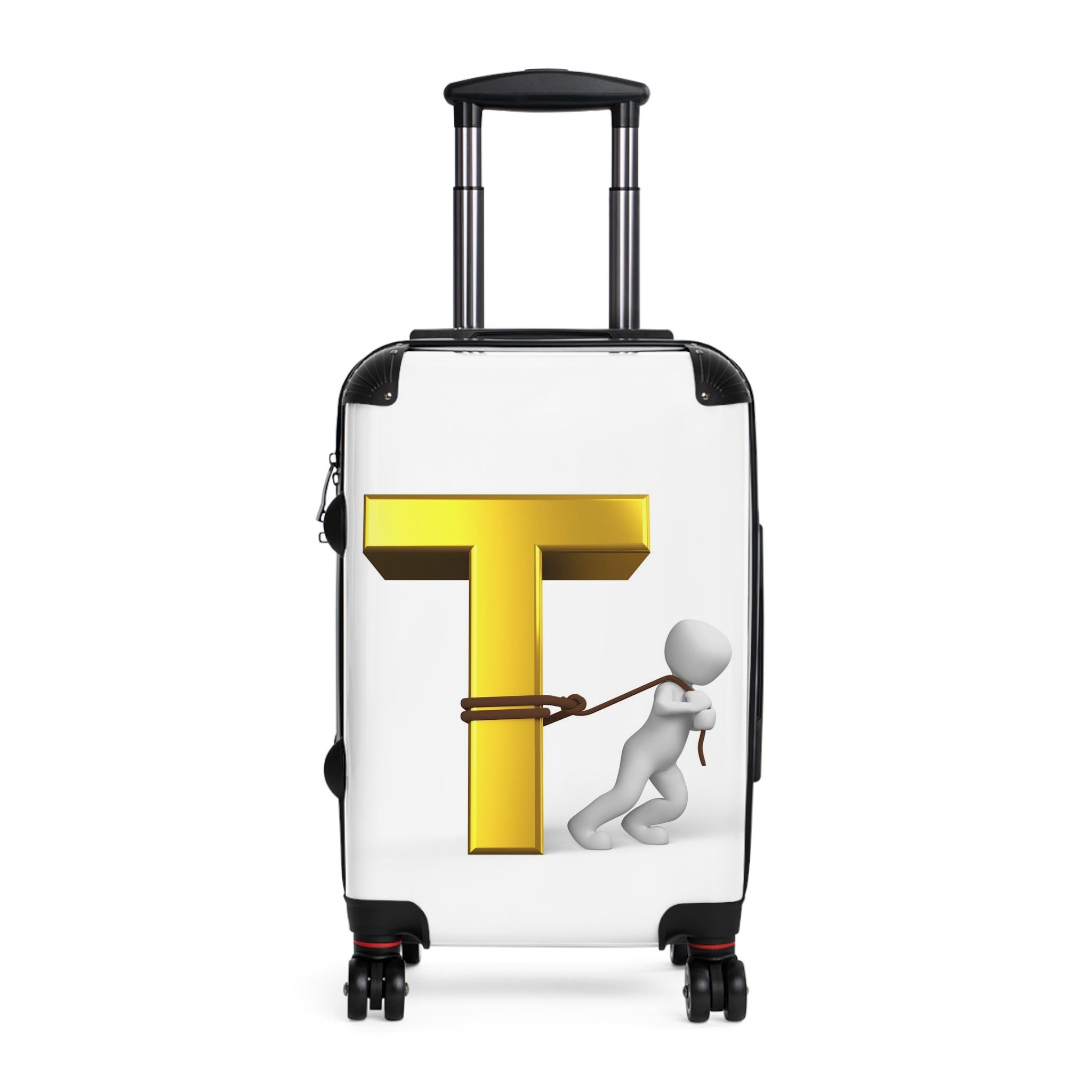 3D Gold Letter T with Figure Suitcase | Personalized Monogram Luggage