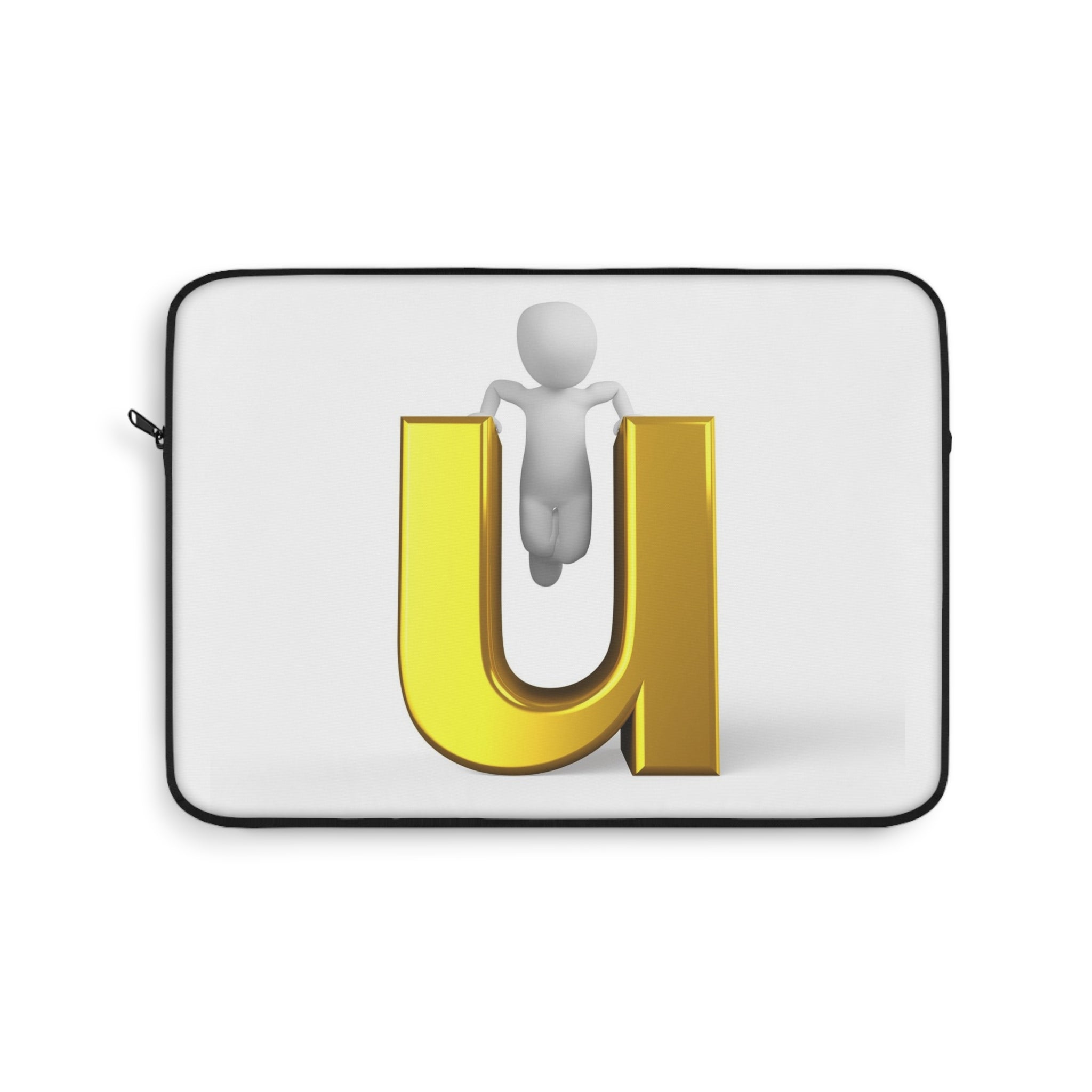 Housse d'ordinateur portable avec lettre U dorée en 3D et motif | Étui à initiales monogramme