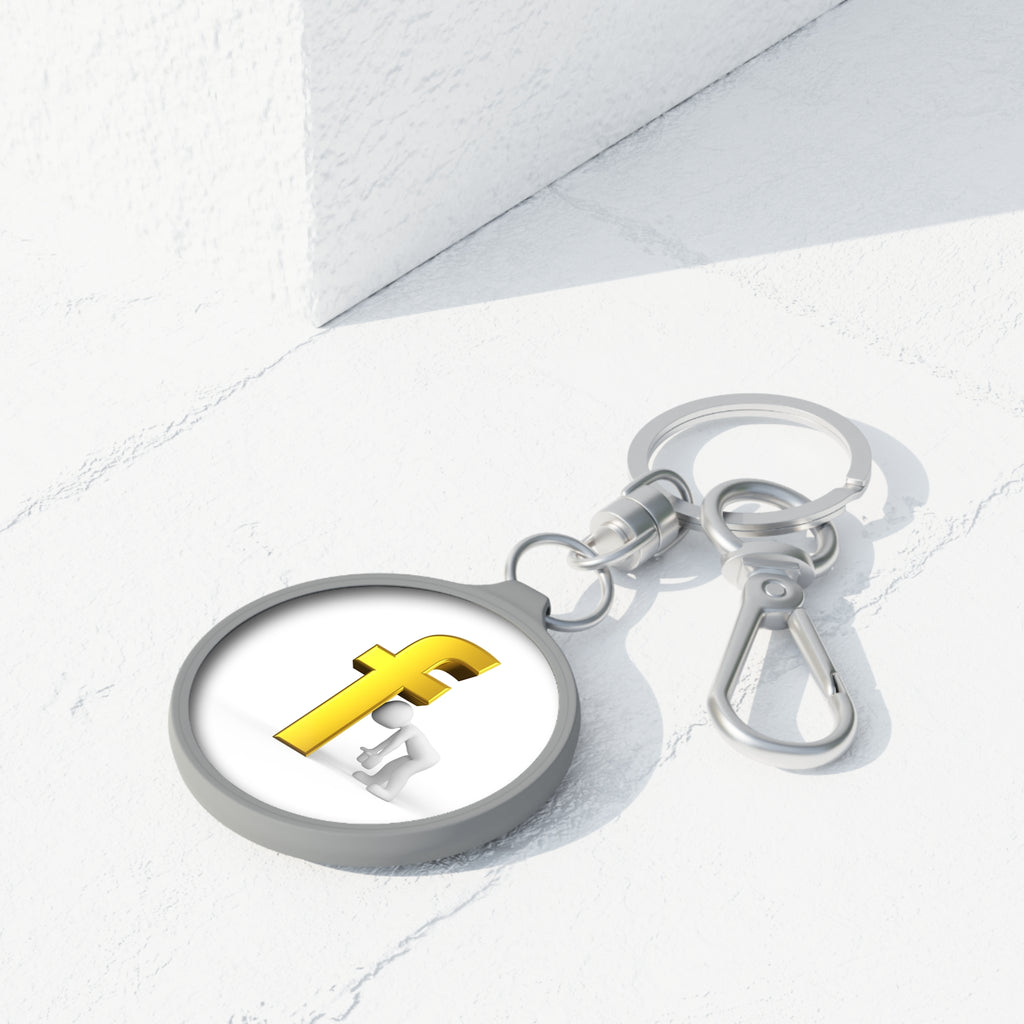 Bending Figure with Gold Letter f Keyring Tag | Round Metal Keychain