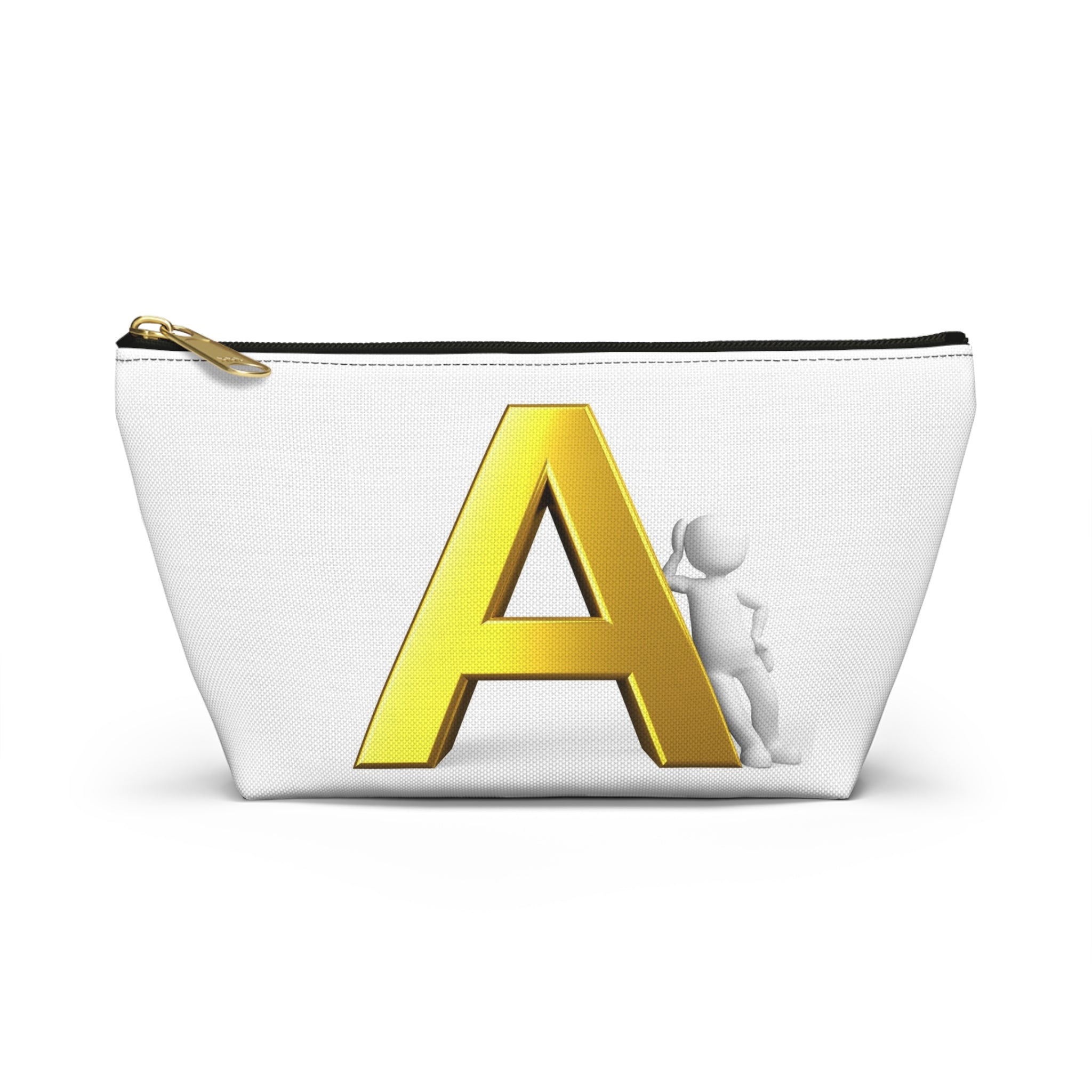 Gold Letter A Monogram Accessory Pouch | T-Bottom Cosmetic Bag