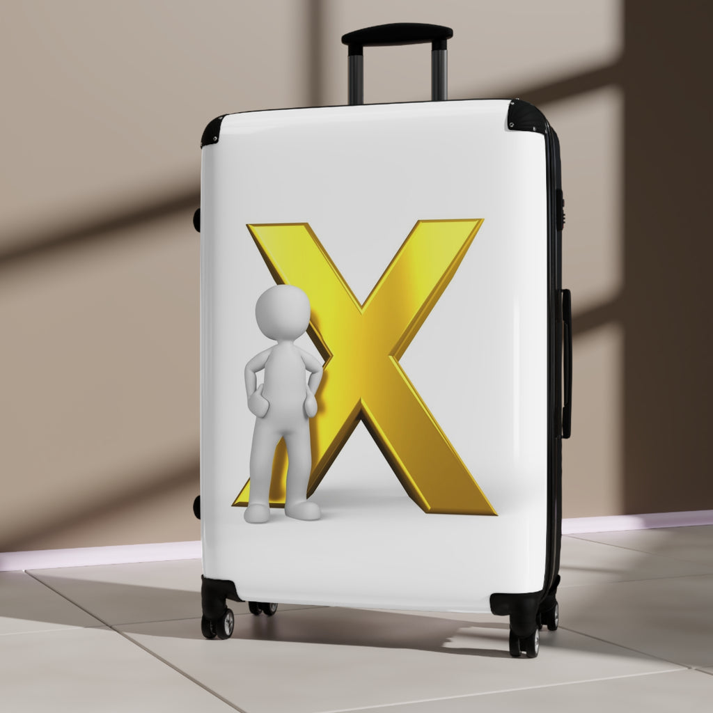 3D Figure with Gold X Suitcase | Personalized Luggage Cover