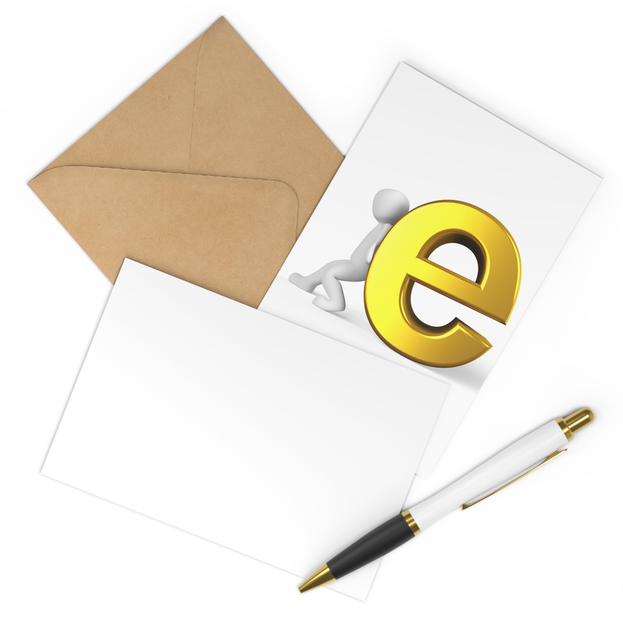 3D Gold Letter e Postcards (7 pcs) | Alphabet Mailer Cards