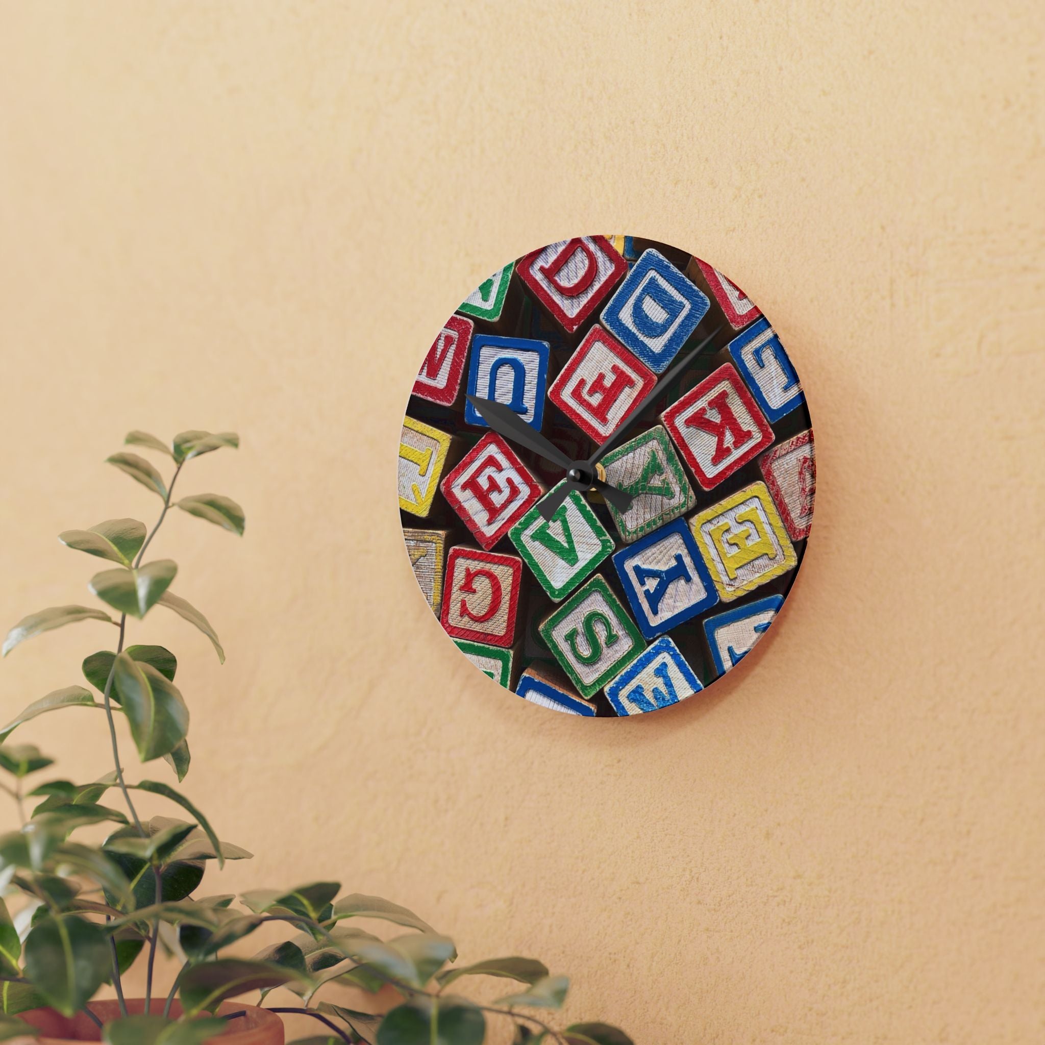 Alphabet Blocks Acrylic Wall Clock | Vintage Toy Letter Design
