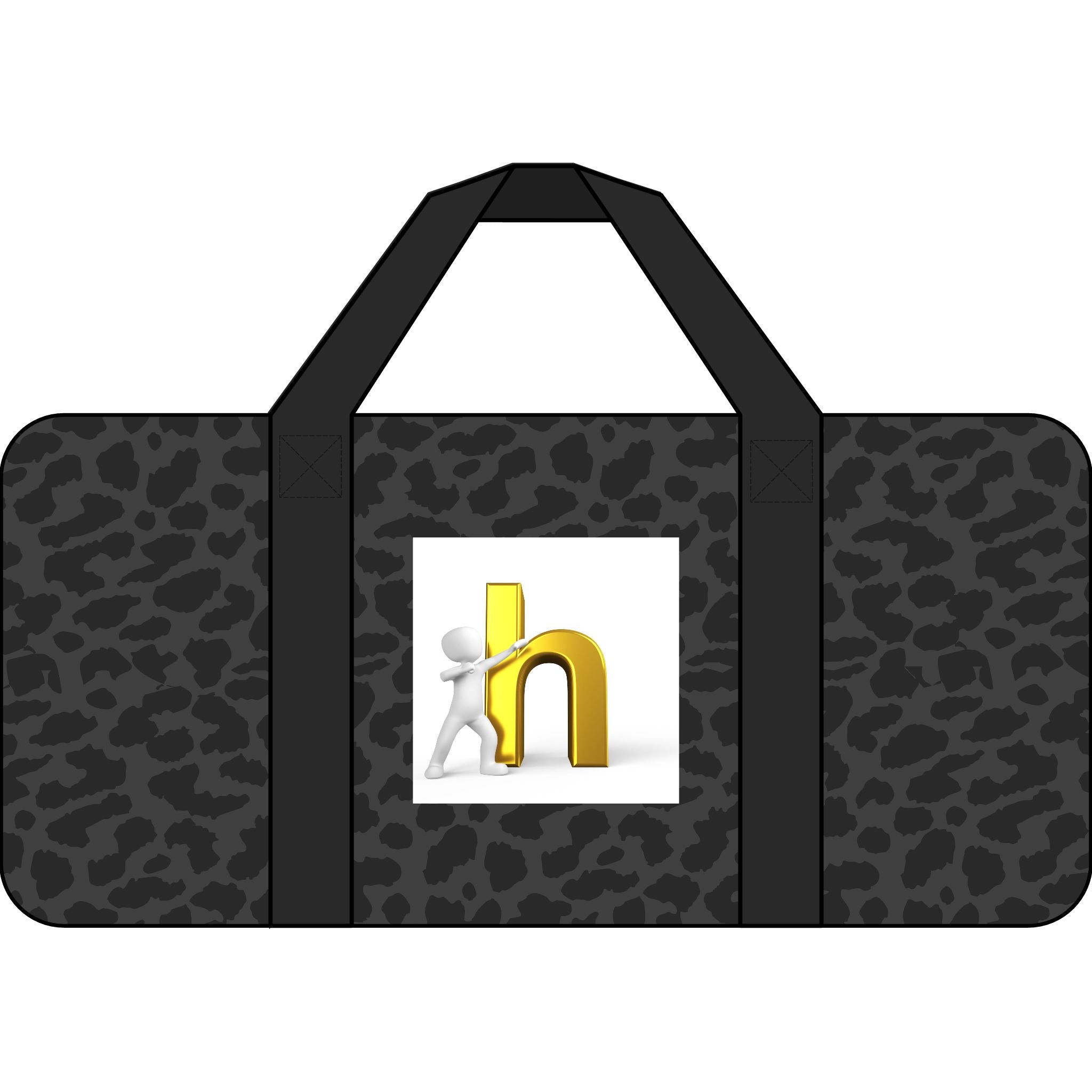 Stick Figure Pushing Gold Letter H Tripper Duffel Bag | Checker or Camo Strap Options