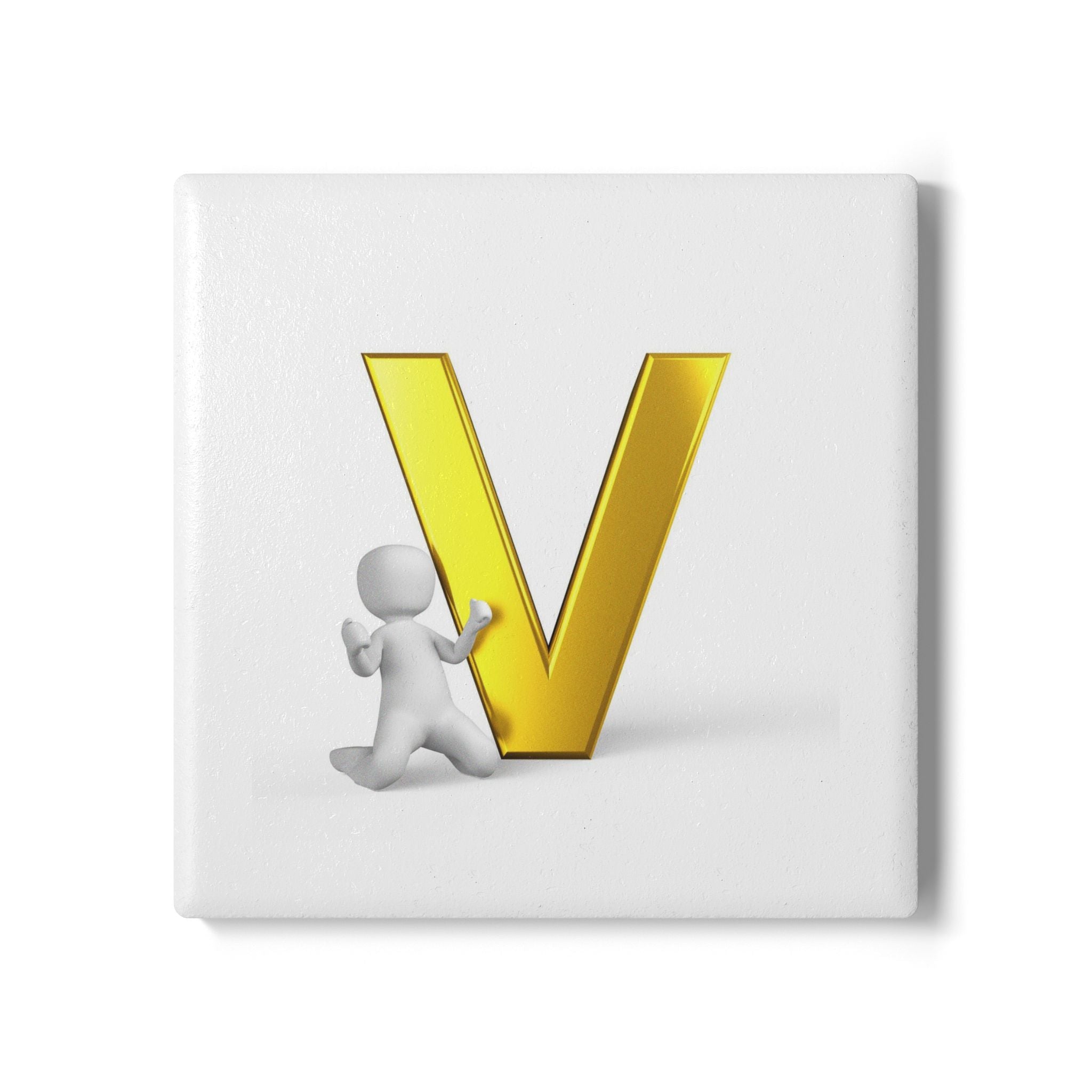 Gold Letter V Monogram Coaster | Ceramic, Cork Back