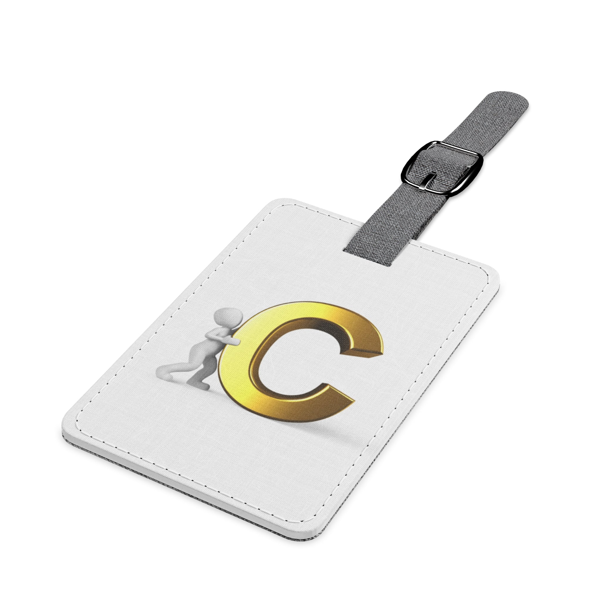 Gold Letter C Monogram Luggage Tag | Rectangle Polyester