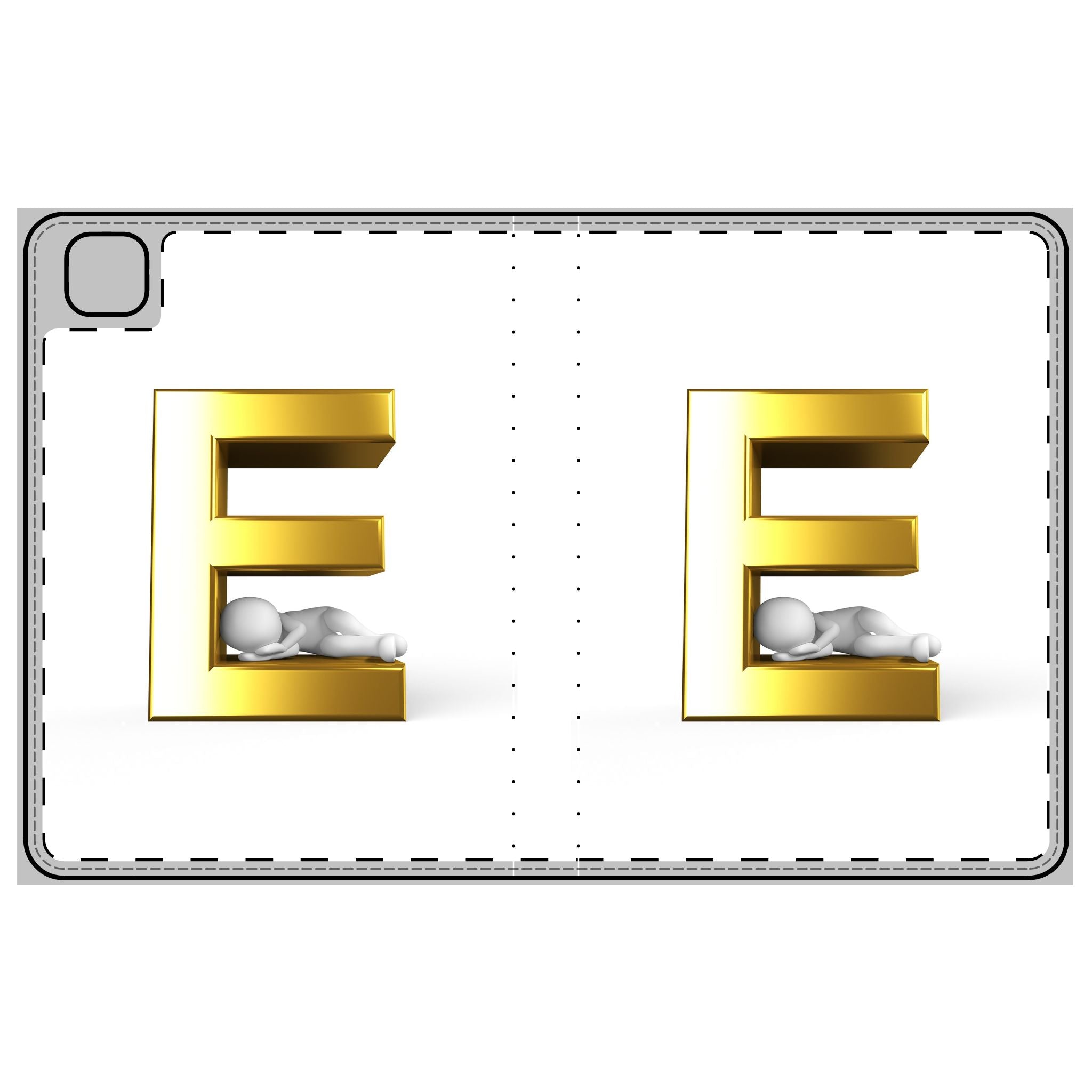 Étui Portefeuille pour Tablette Lettre E en Or avec Figurine Endormie | Monogramme E