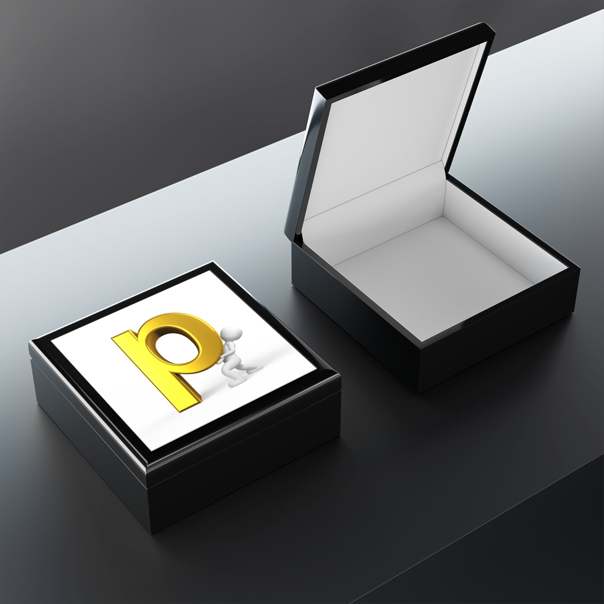Gold Letter P Illustration Jewelry Box | Monogram Trinket Keepsake