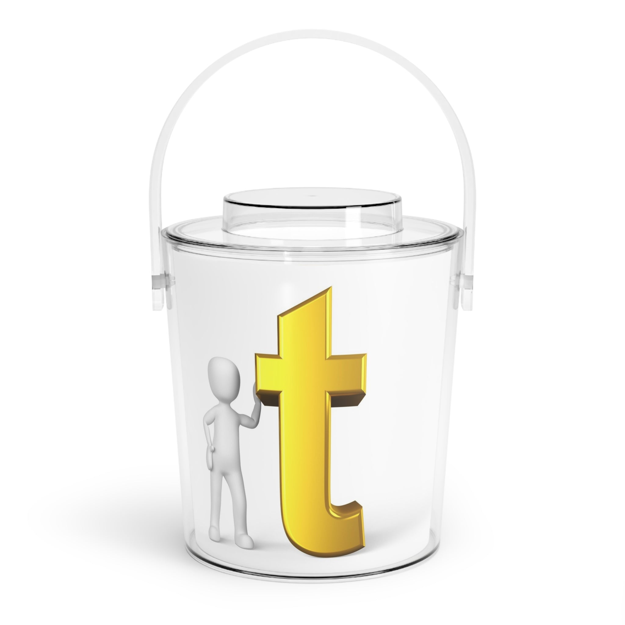 Golden Letter T Illustration Ice Bucket | Acrylic Ice Bucket with Handle