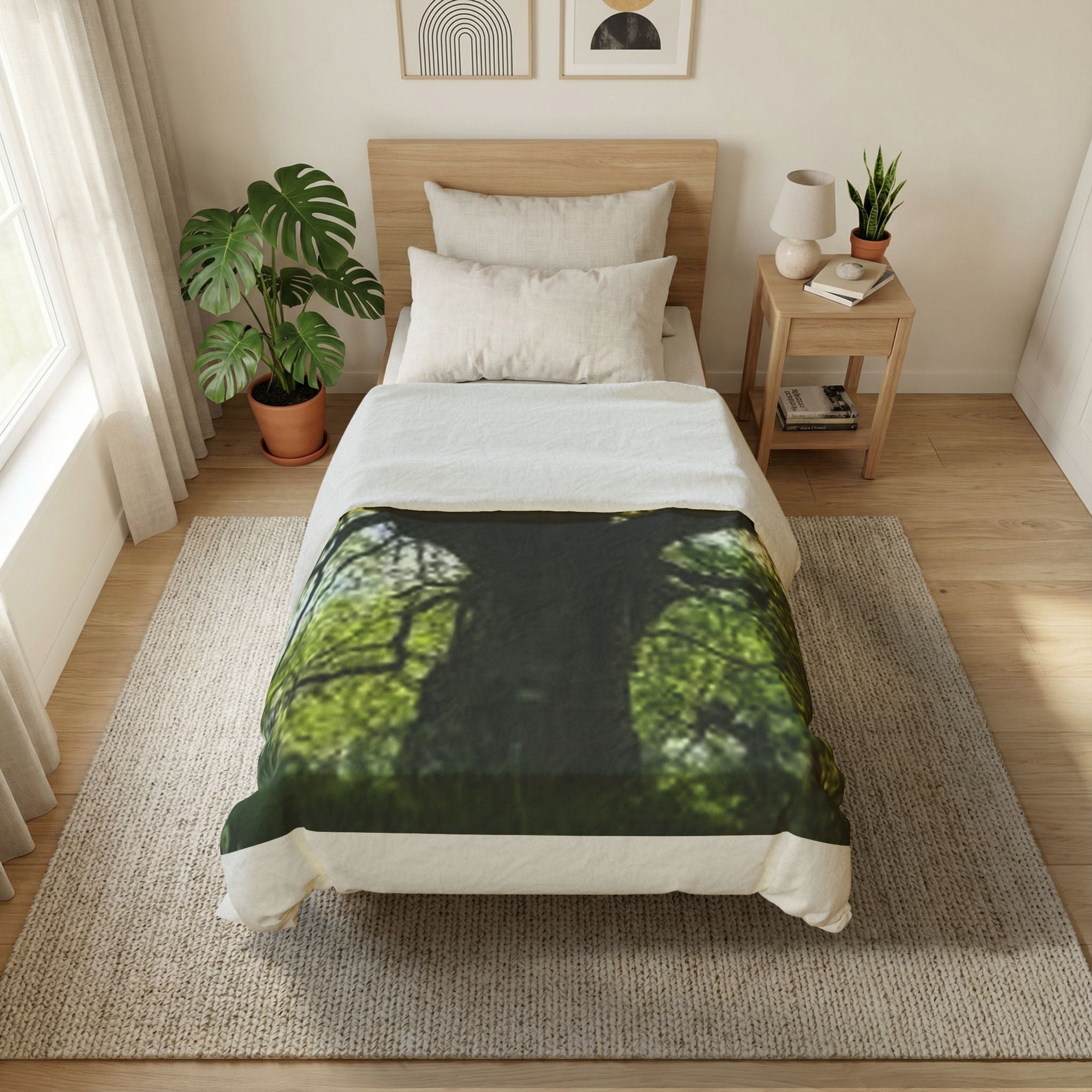 Sunlit Oak Tree Duvet Cover | Forest Canopy Nature Bedding