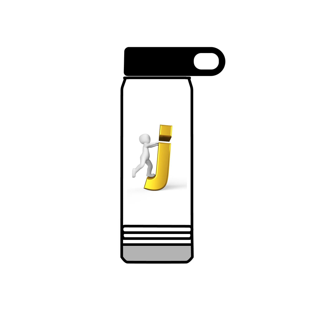 3D Stick Figure Pushing Gold Letter J Water Bottle | 20oz