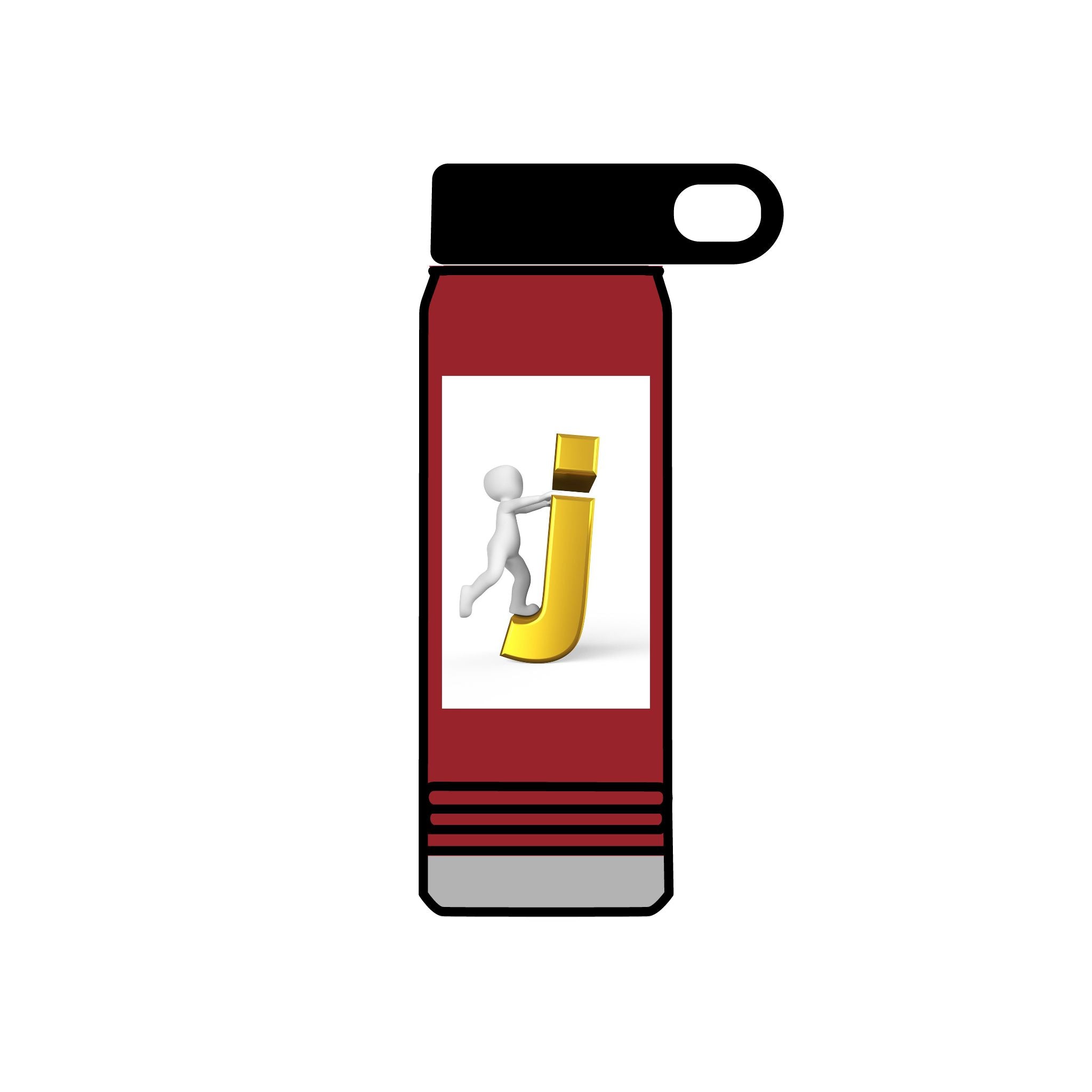 3D Stick Figure Pushing Gold Letter J Water Bottle | 20oz