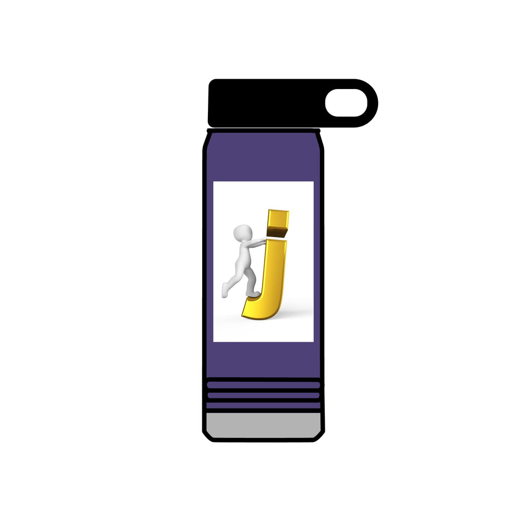 3D Stick Figure Pushing Gold Letter J Water Bottle | 20oz
