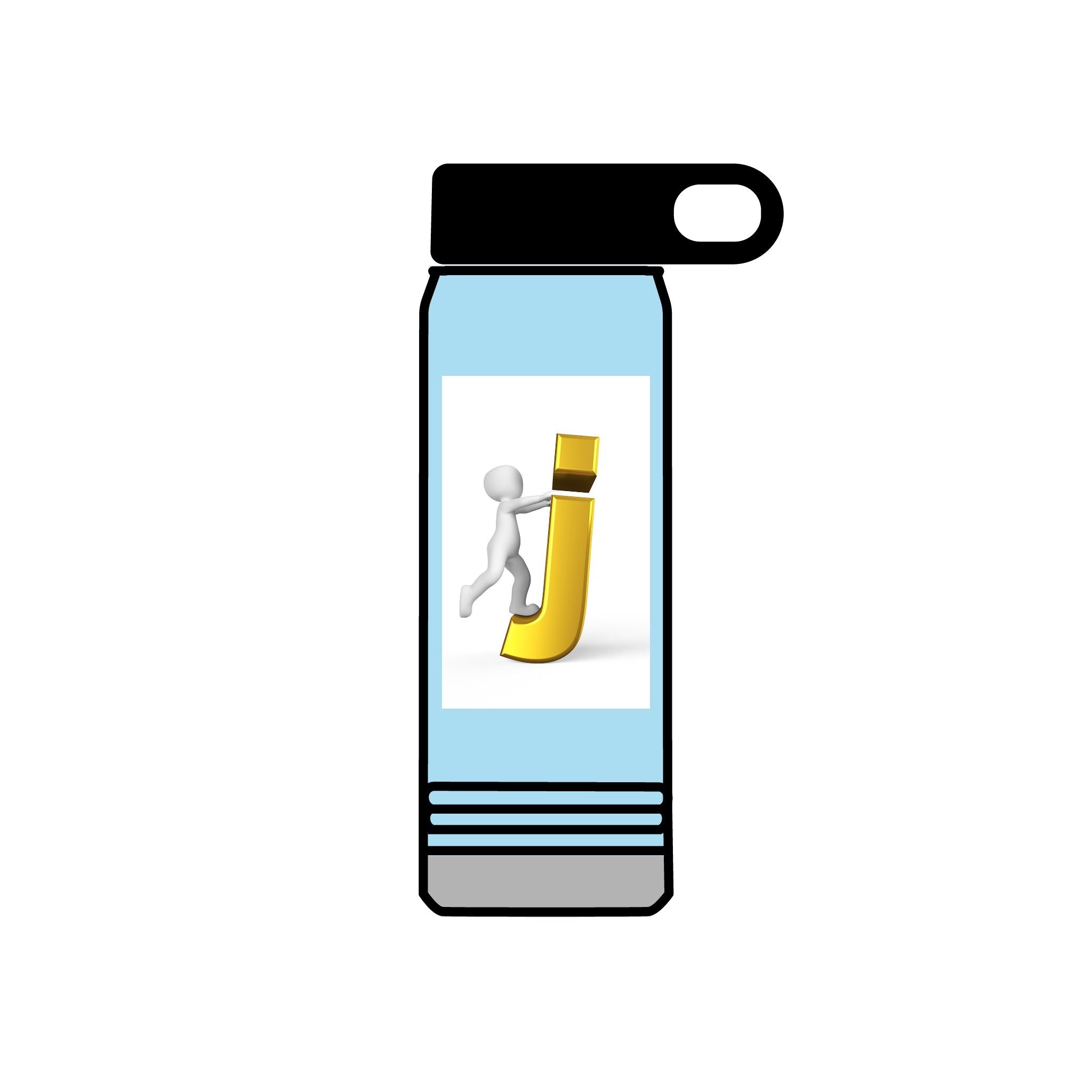3D Stick Figure Pushing Gold Letter J Water Bottle | 20oz