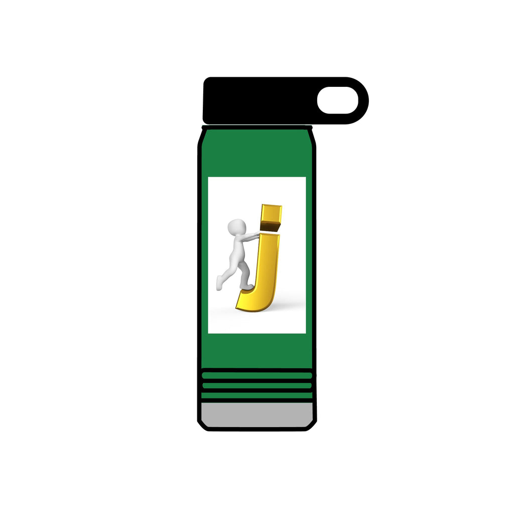 3D Stick Figure Pushing Gold Letter J Water Bottle | 20oz