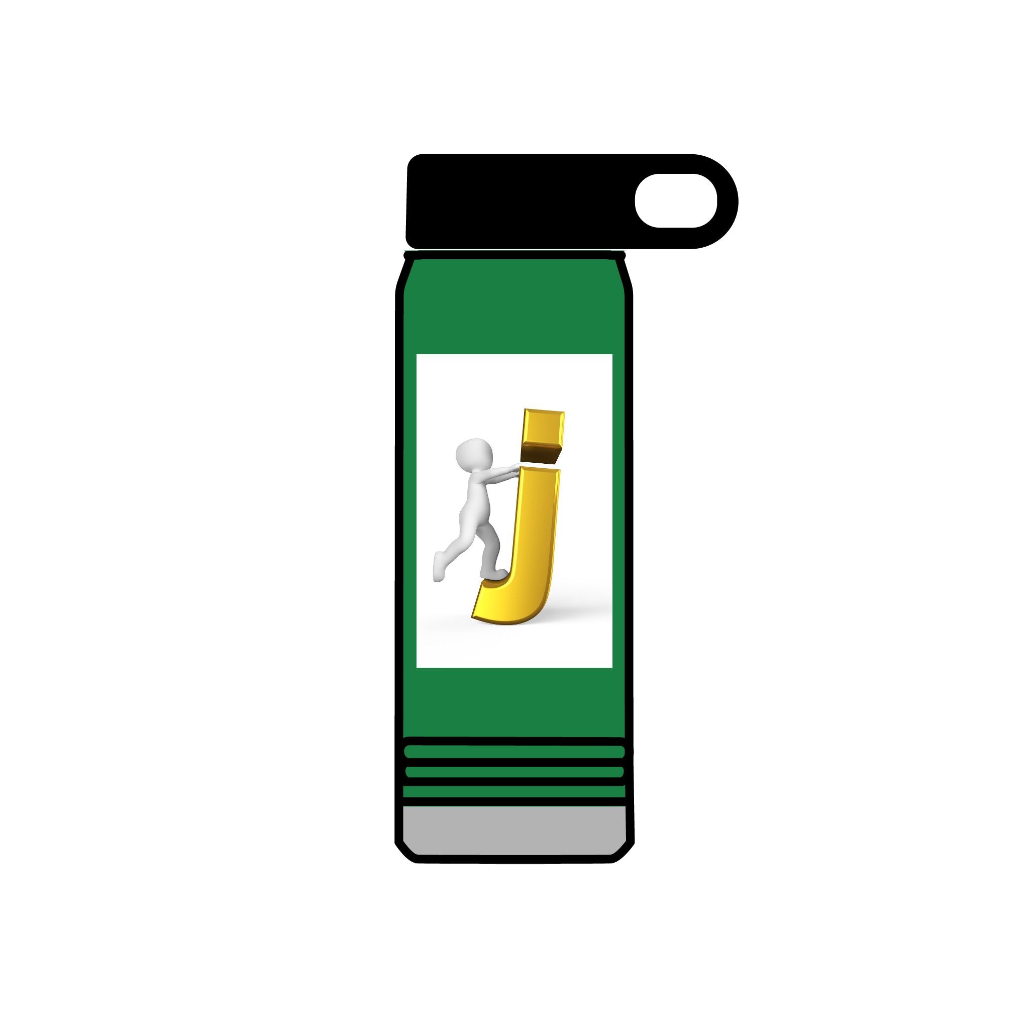 3D Stick Figure Pushing Gold Letter J Water Bottle | 20oz