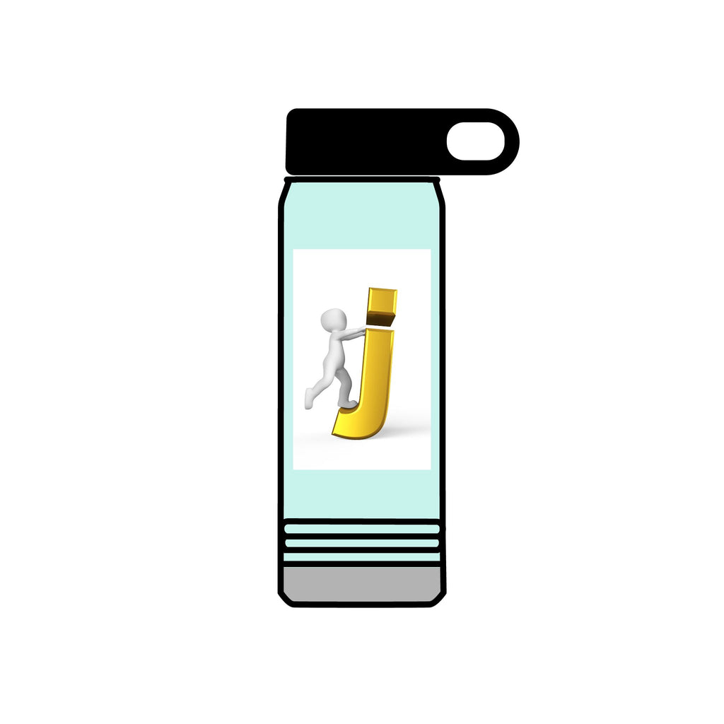 3D Stick Figure Pushing Gold Letter J Water Bottle | 20oz