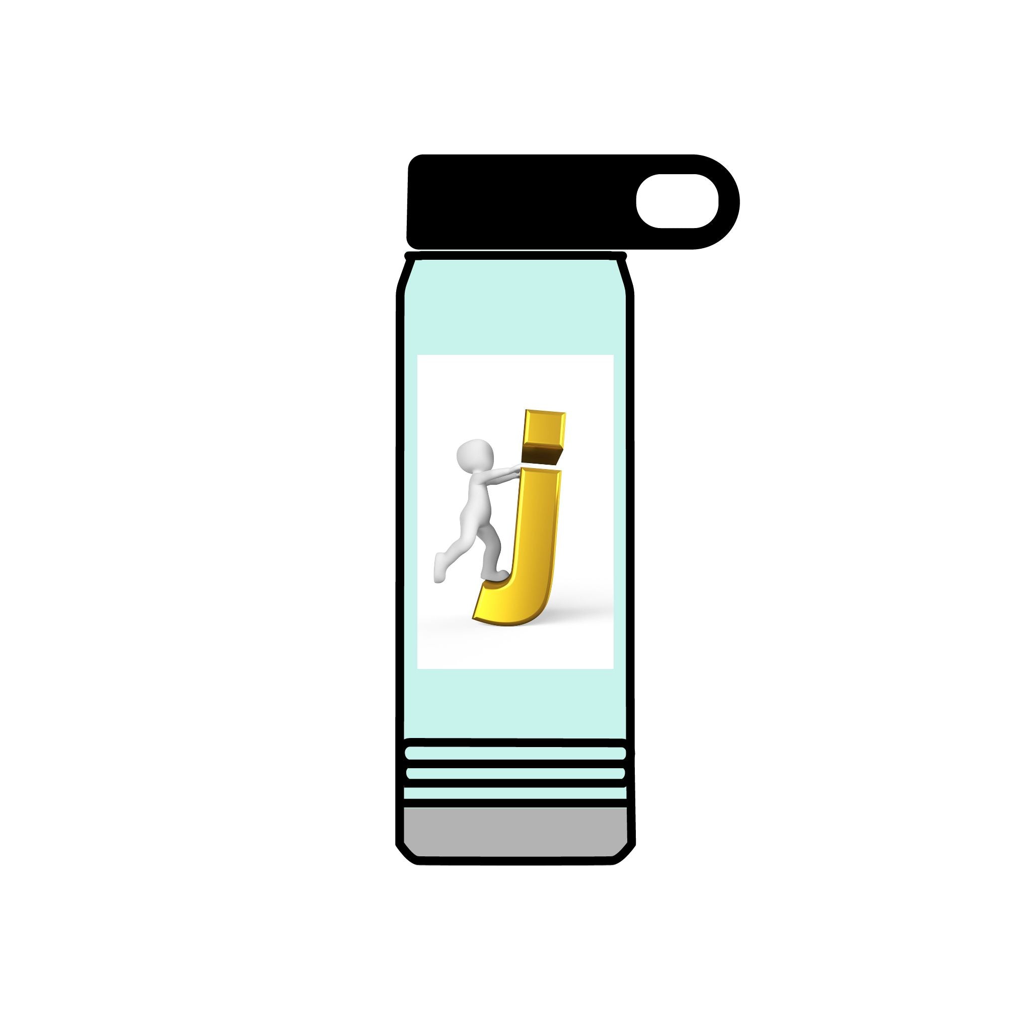 3D Stick Figure Pushing Gold Letter J Water Bottle | 20oz