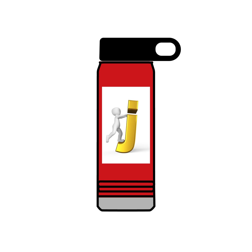 3D Stick Figure Pushing Gold Letter J Water Bottle | 20oz