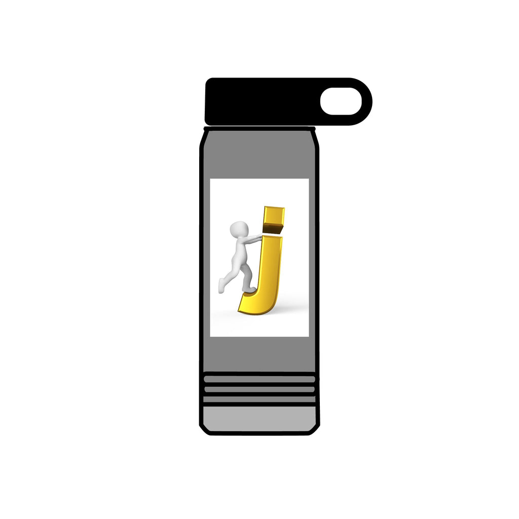 3D Stick Figure Pushing Gold Letter J Water Bottle | 20oz